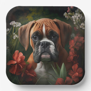 Boxer dog cardboard plates
