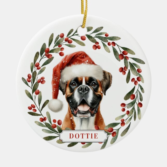 Boxer Dog Ceramic Circle Ornament (Front)