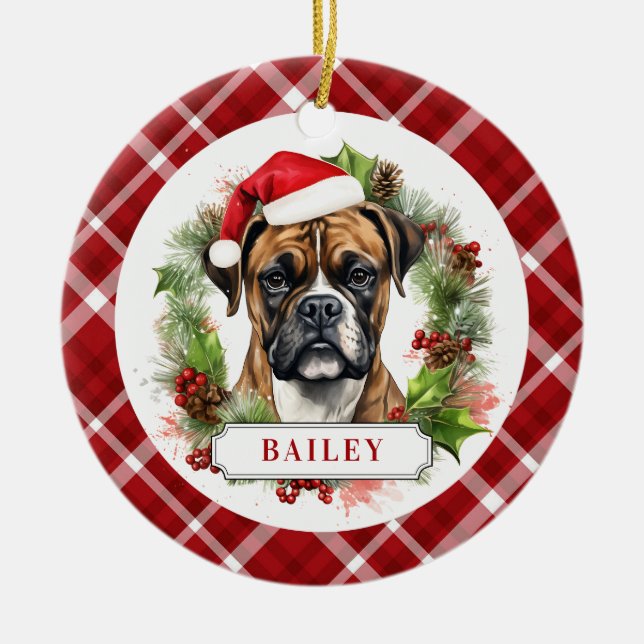 Boxer Dog Ceramic Circle Ornament (Front)