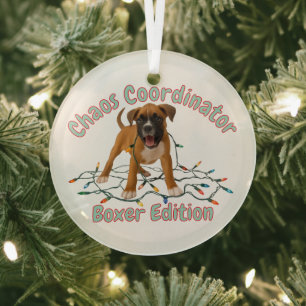 Boxer Dog Chaos Coordinator Glass Tree Decoration