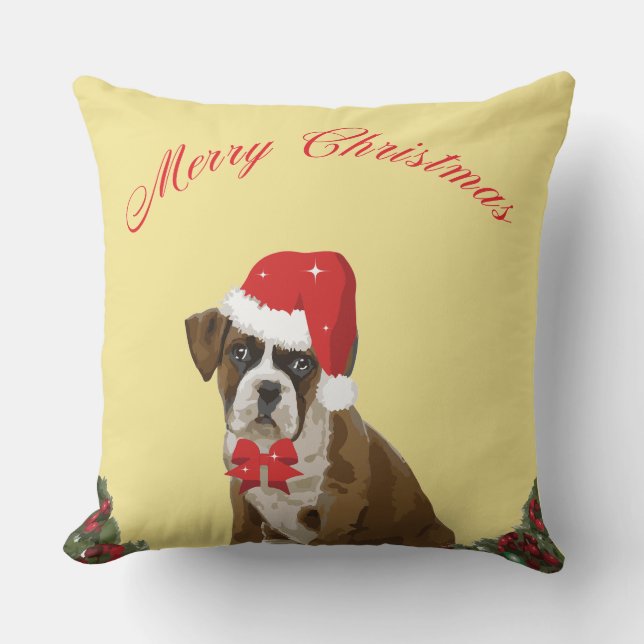 Boxer Dog Christmas Cute Festive Throw Pillow (Front)