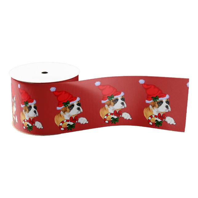 Boxer Dog Christmas Grosgrain Ribbon (Spool)