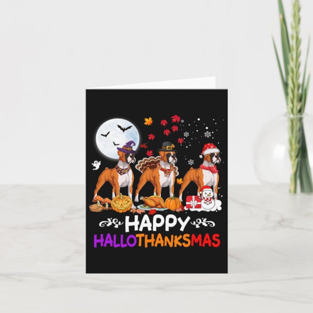 Boxer Dog Christmas Happy Hallothankmas Thanksgivi Card (Front)