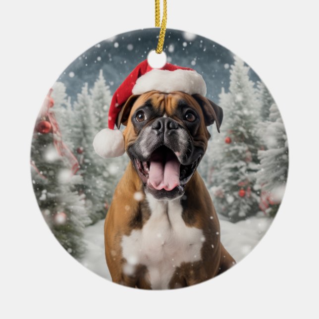 Boxer Dog Christmas Keepsake Ceramic Tree Decoration (Front)