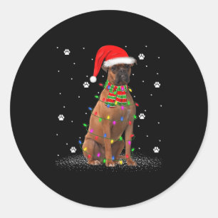 Boxer Dog Christmas Lights Holiday Santa Funny Box Classic Round Sticker