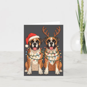 Boxer Dog Christmas Santa Hat Reindeer Lights Paja Card