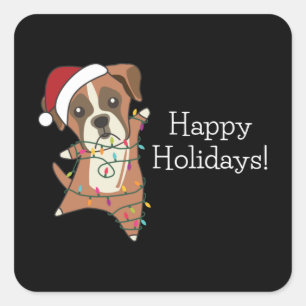 Boxer Dog Christmas Snow Winter Animals Dogs Squar Square Sticker