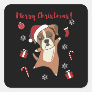 Boxer Dog Christmas Snow Winter Animals Dogs Square Sticker
