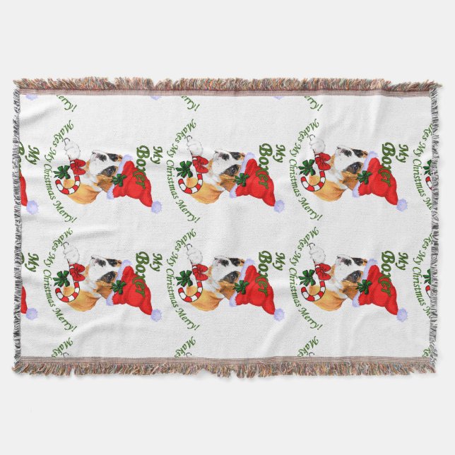 Boxer Dog Christmas Throw Blanket (Front)
