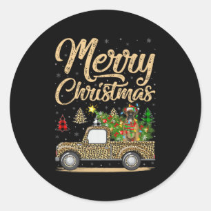 Boxer Dog Christmas Tree Leopard Truck Dog Christm Classic Round Sticker