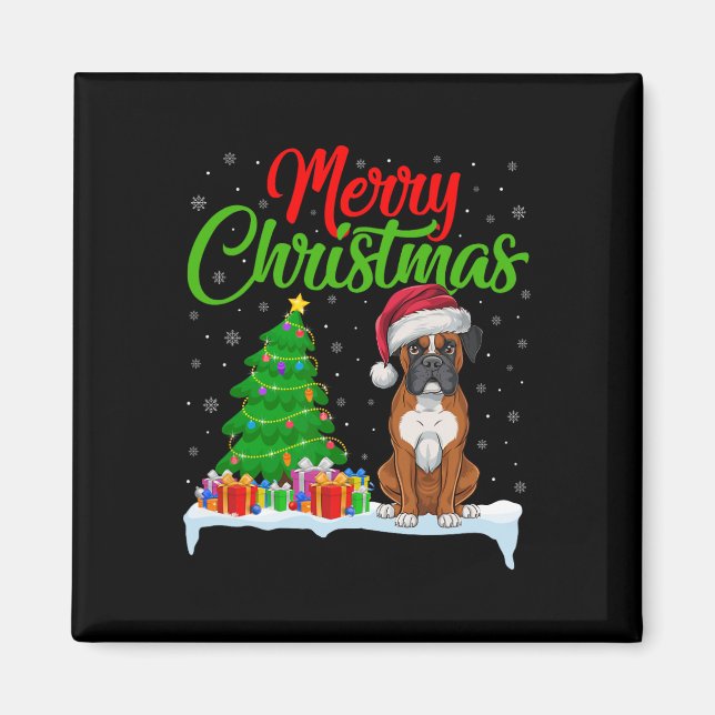 Boxer Dog Christmas Tree Lights Funny Xmas Boxer D Magnet (Front)