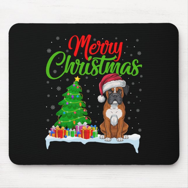 Boxer Dog Christmas Tree Lights Funny Xmas Boxer D Mouse Pad (Front)