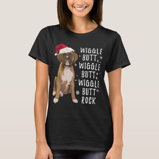 Boxer Dog Christmas - Wiggle Butt Rock T-Shirt (Front)