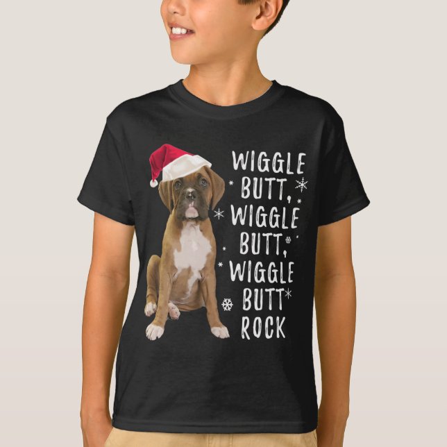 Boxer Dog Christmas - Wiggle Butt Rock T-Shirt (Front)