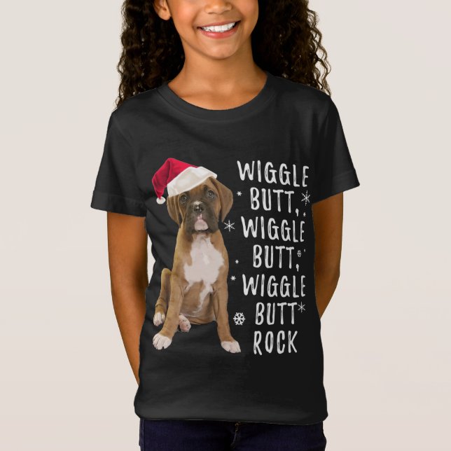 Boxer Dog Christmas - Wiggle Butt Rock T-Shirt (Front)