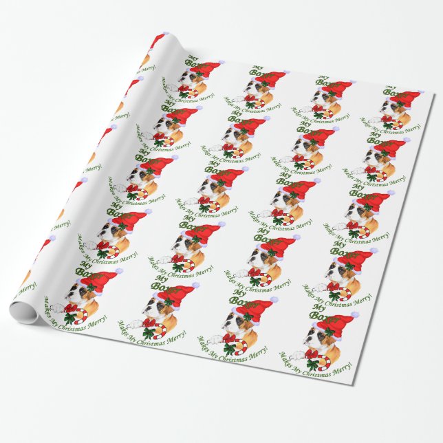 Boxer Dog Christmas Wrapping Paper (Unrolled)