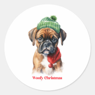 Boxer Dog Christmas X-Mas wish gift Woofy Christma Classic Round Sticker