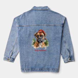 Boxer Dog Christmas X-Mas wish gift Woofy Christma Denim Jacket