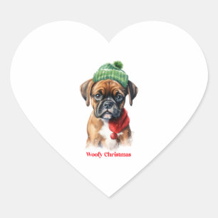 Boxer Dog Christmas X-Mas wish gift Woofy Christma Heart Sticker