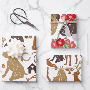 Boxer dog colourful cartoon silhouette seamless w wrapping paper sheet