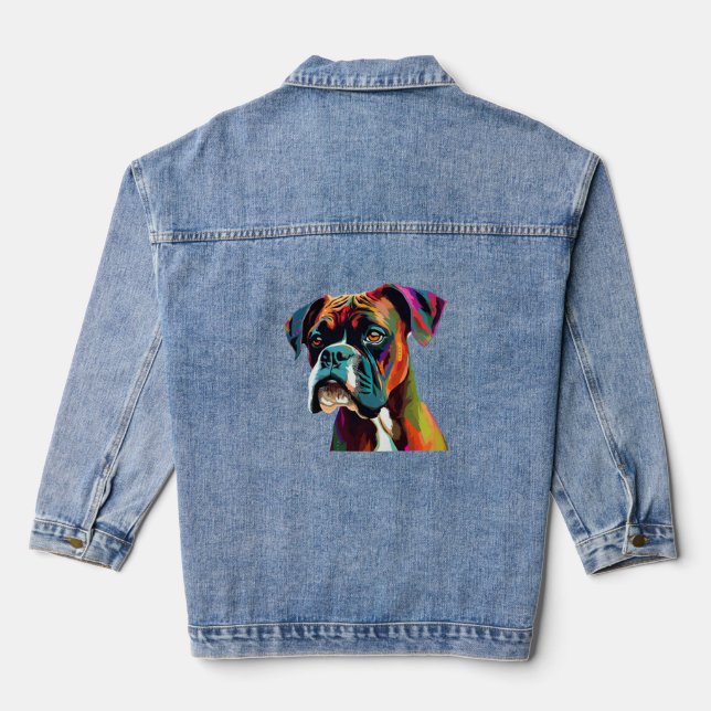 Boxer Dog Colourful Denim Jacket (Back)