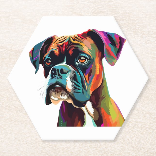 Boxer Dog Colourful Paper Coaster (Front)