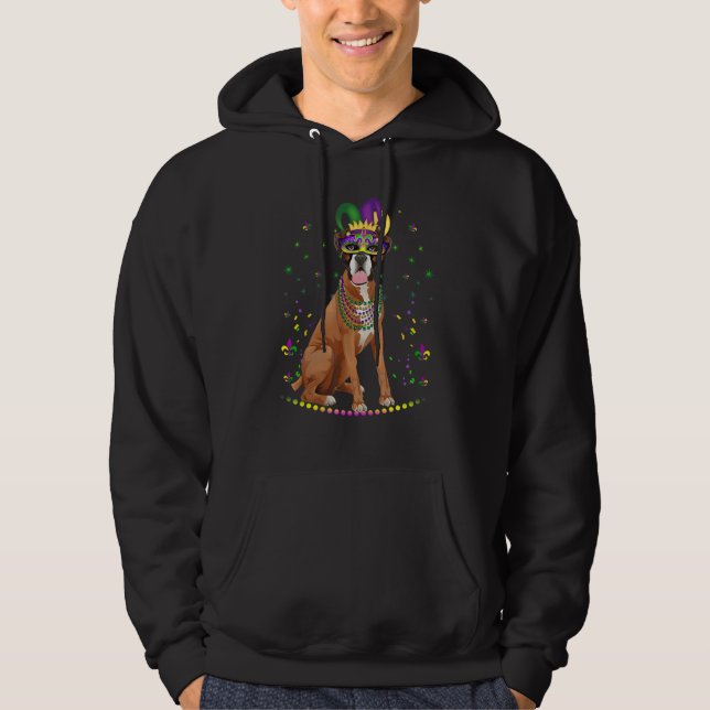 Boxer Dog  Cute Mardi Gras Carnival Jester 1 Hoodie (Front)