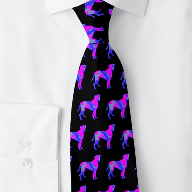 Boxer Dog Cute Pink Silhouette Black Tie (Boxer dog pink and blue pattern silhouette black tie )