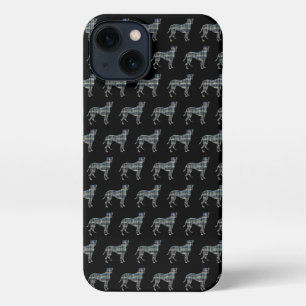Boxer Dog Cute Silhouette Grid Black iPhone 13 Case