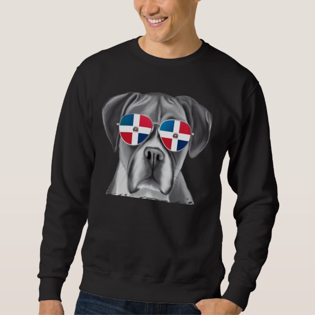 Boxer Dog Dominican Flag Sunglasses Sweatshirt (Front)