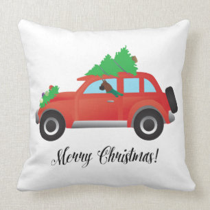 Boxer Dog Driving a car - Christmas Tree on Top Cushion