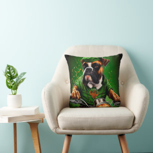 Boxer Dog Driving Bike St. Patrick's Day Cushion