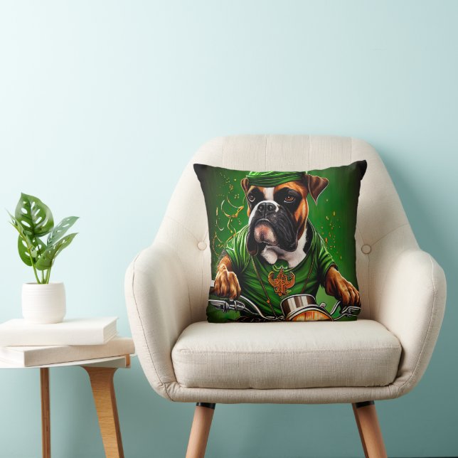 Boxer Dog Driving Bike St. Patrick's Day Cushion (Chair)