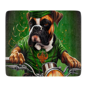Boxer Dog Driving Bike St. Patrick's Day  Cutting Board