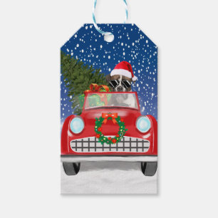 Boxer Dog Driving Car In Snow Christmas Gift Tags