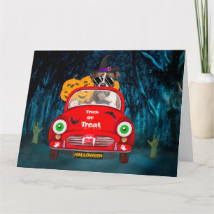 Boxer Dog Driving Car Scary Halloween Card
