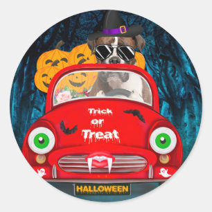 Boxer Dog Driving Car Scary Halloween Classic Round Sticker
