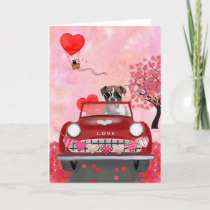 Boxer Dog Driving Car with Hearts Valentine's Holiday Card