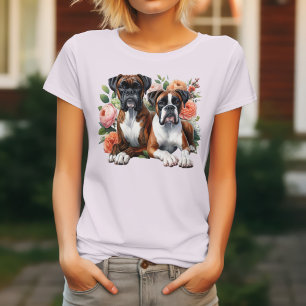 Boxer Dog Duo Amongst The Flowers T-Shirt
