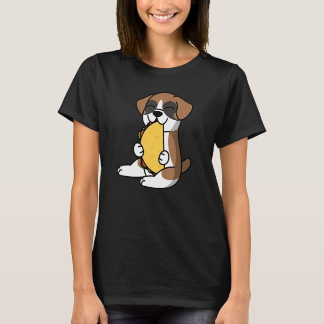 Boxer Dog Eating A Taco Dog T-Shirt (Front)