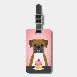 Boxer Dog Eating Cupcake PInk Luggage Tag