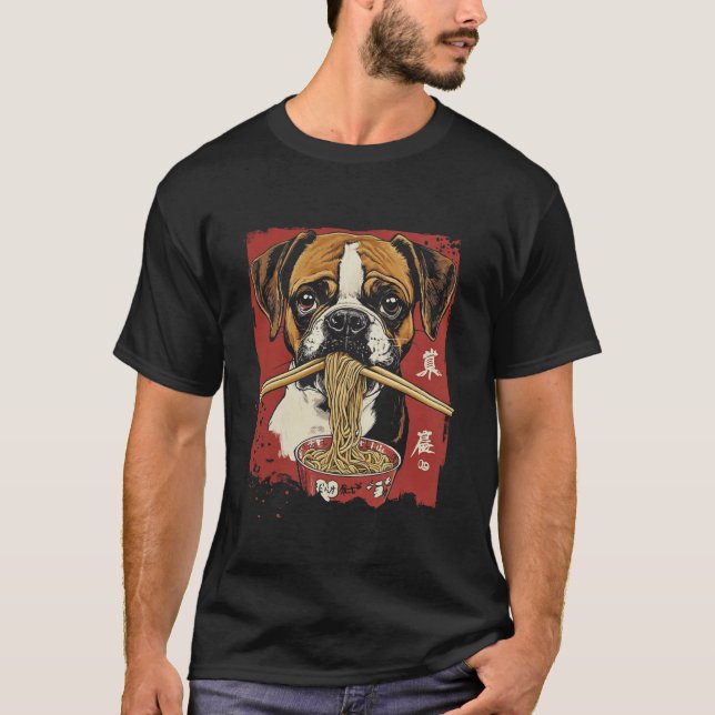 Boxer Dog Eating Ramen T-Shirt (Front)