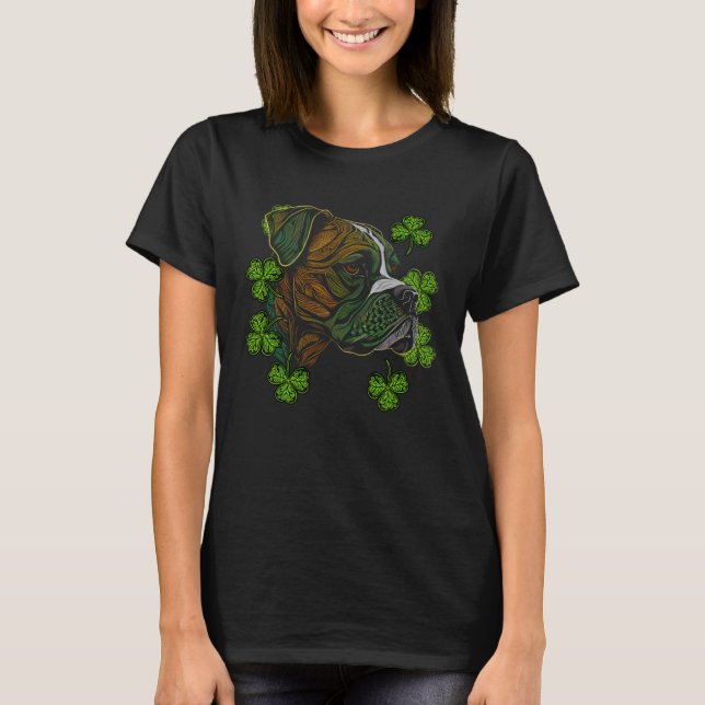 Boxer Dog Face Mandala Shamrock C Irish St Patrick T-Shirt (Front)