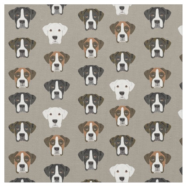 Boxer Dog faces khaki Fabric (Close Up)