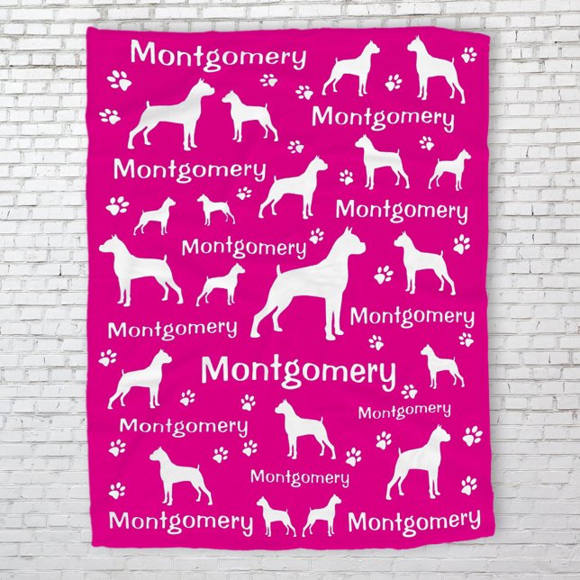 Boxer Dog Fleece Blanket – Cosy Custom Pet Gift (Pink boxer dog personalized blanket - customize with dog's name and color)