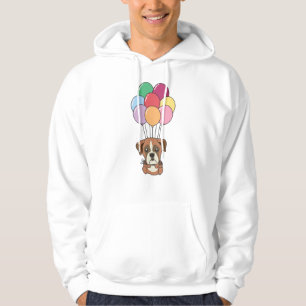 Boxer Dog Flies With Colourful Balloons Hoodie