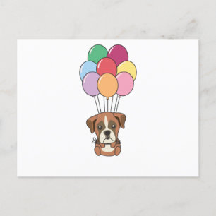 Boxer Dog Flies With Colourful Balloons Postcard