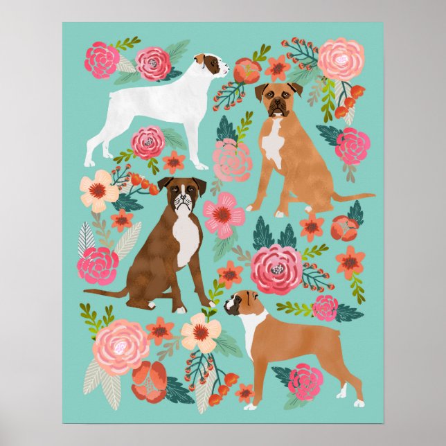 Boxer Dog Floral Art Print (Front)