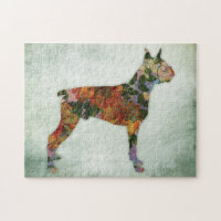 Boxer Dog Floral On Green