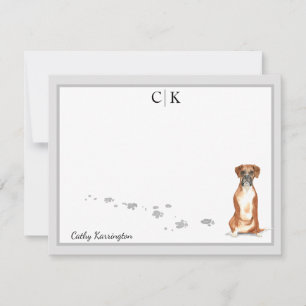 Boxer Dog Gray Border Monogram Your Name Custom Card